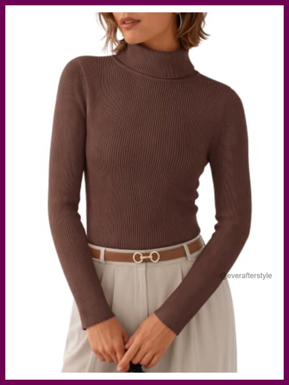Women's Long Sleeve Turtleneck Ribbed Knit Sweater Slim Fit Fall Top